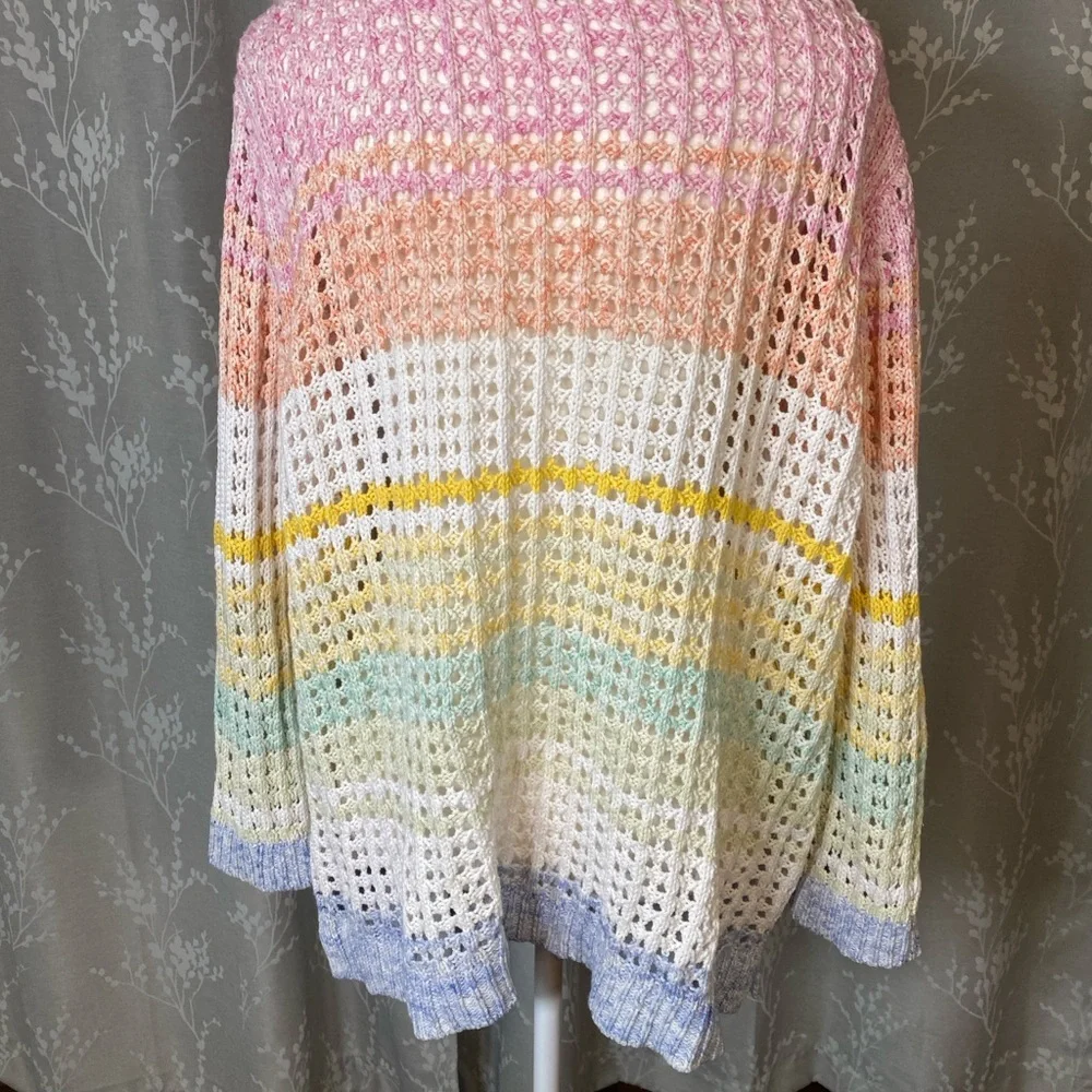 Talbots Petite XL Pastel Rainbow Open Knit Crochet Sweater Tunic - Picture 4 of 6